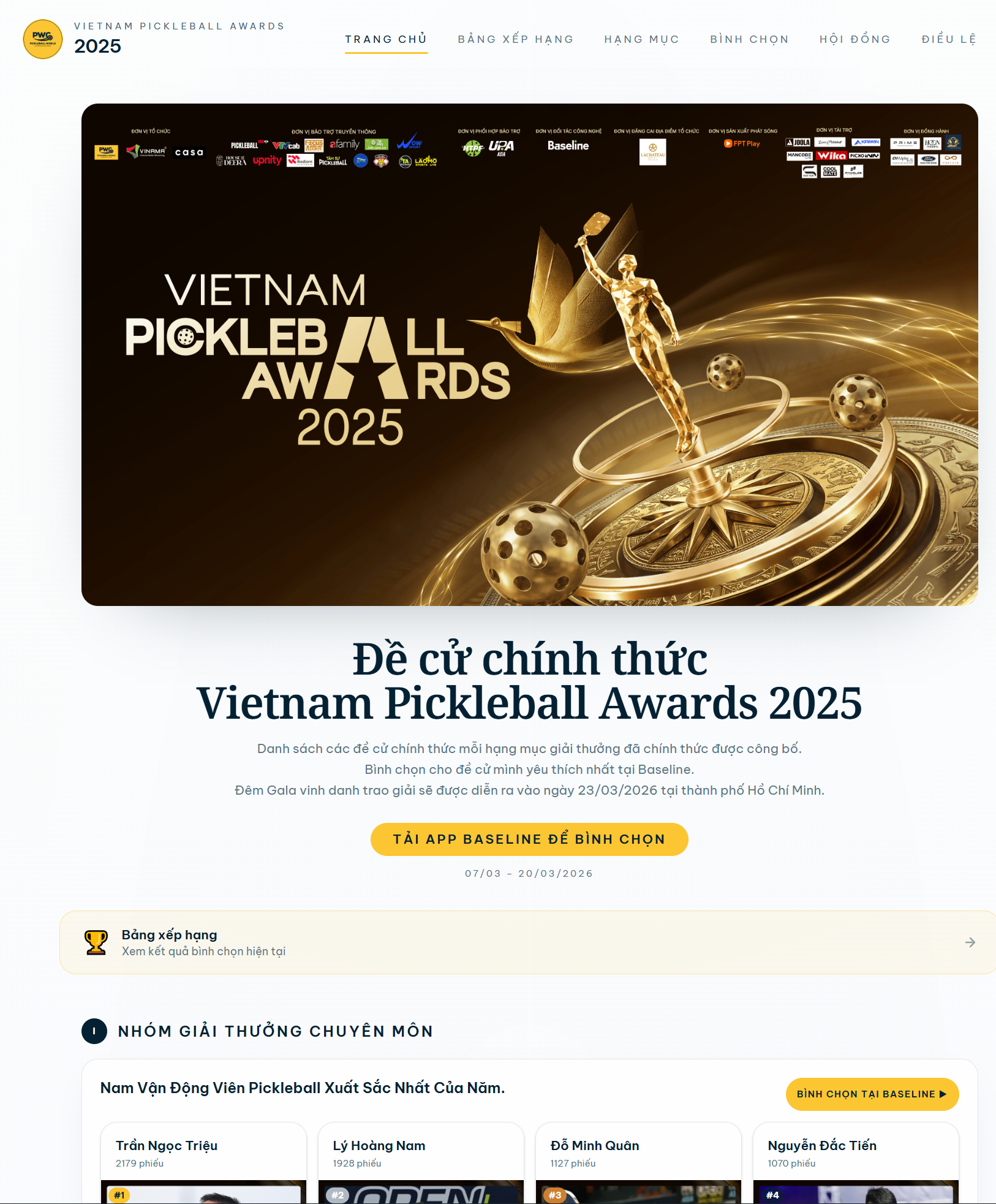 Dịch Vụ Tăng Vote App Baseline - Chiến Thuật Thắng Giải Vietnam Pickleball Awards 2026